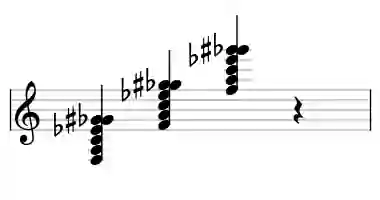 Sheet music of F 7b9#9 in three octaves
